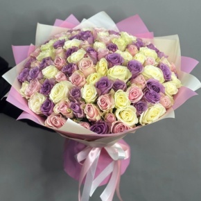 Букет из 101 розы пастельный микс (40 см) в Дубне