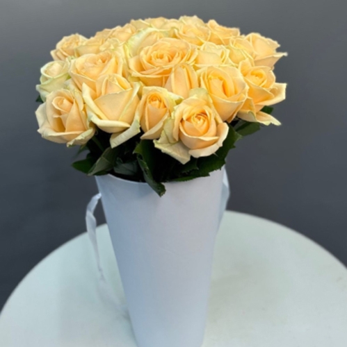 25 кремовых роз в конусе в Дубне