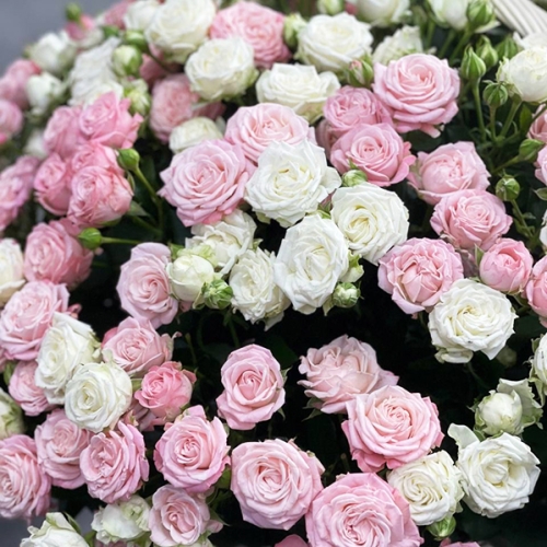 Композиция в корзине из 101 кустовой пионовидной розы в Дубне